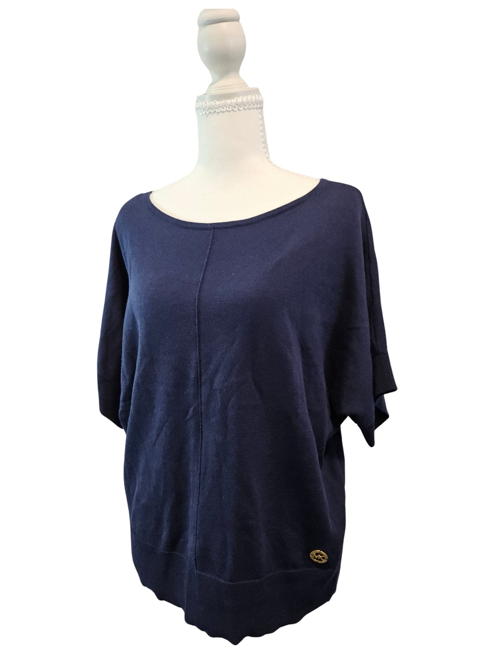Michael Kors Navy Blue Short Sleeve Dolman Batwing Knit Sweater M